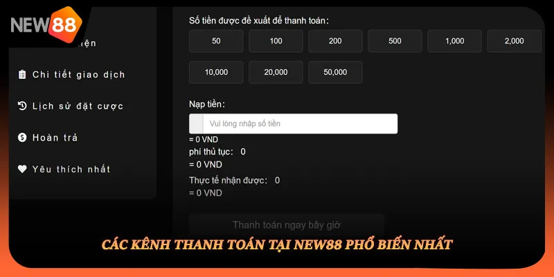 Các kênh thanh toán tại NEW88 phổ biến nhất